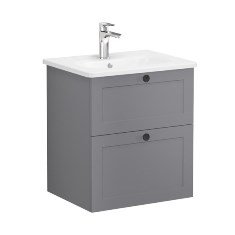 Vitra Root Classic 68843 Lavabo Dolabı, İki Çekmeceli, 60 Cm, Mat Gri, Yuvarlak Lavabolu